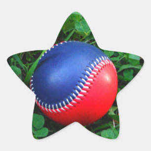 Rood- en blauw Baseball met witte onderdruk Ster Sticker