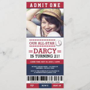 Rood- en blauw Baseball Ticket Birthday Invitae Kaart
