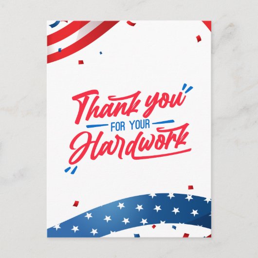 Rood en Blauw Bedankt Hard Work Labor Day Briefkaart (Voorkant)