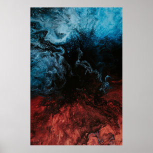 Rood en blauw behang poster