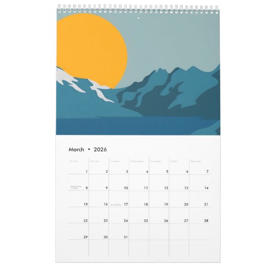 Rood en blauw berglandschap - Retro Outdoor Adve Kalender (Mar 2026)