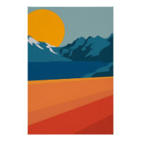 Rood en blauw berglandschap - Retro Outdoor Adve