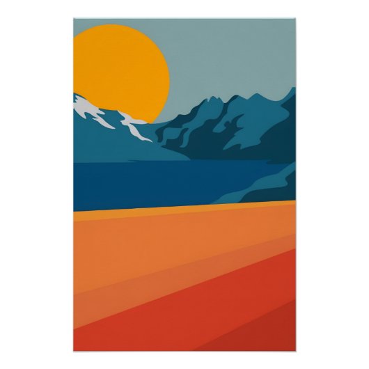 Rood en blauw berglandschap - Retro Outdoor Adve Perfect Poster (Voorkant)