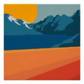 Rood en blauw berglandschap - Retro Outdoor Adve Perfect Poster (Voorkant)