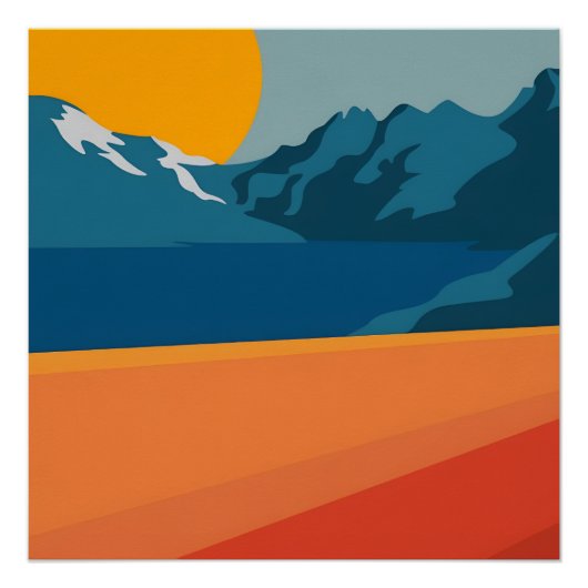 Rood en blauw berglandschap - Retro Outdoor Adve Perfect Poster (Voorkant)