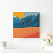 Rood en blauw berglandschap - Retro Outdoor Adve Vierkante Klok (Huis)