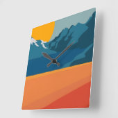 Rood en blauw berglandschap - Retro Outdoor Adve Vierkante Klok (Hoek)