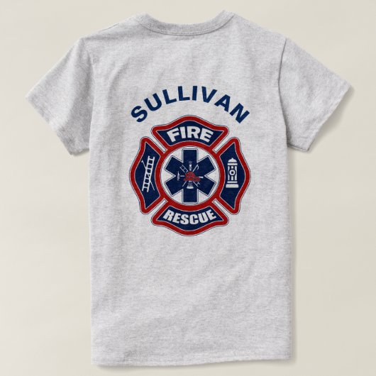 Rood en blauw bij brand en reddingsoperaties t-shirt (Design achterkant)