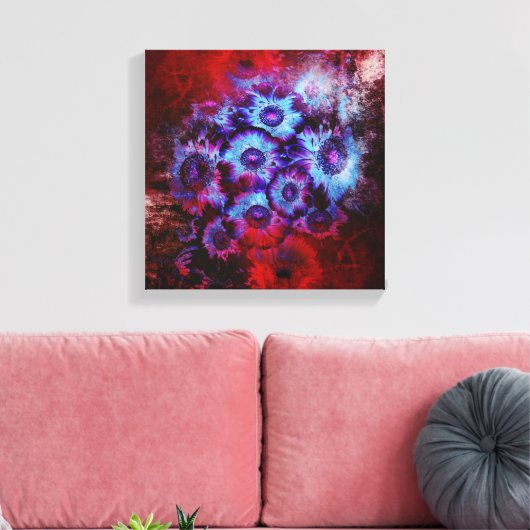  Rood en Blauw Bloemen Abstract Canvas Afdruk (Insitu (Woonkamer))