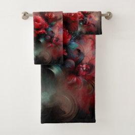 Rood en Blauw Bloemen Abstract op Zwarte Achtergro Bad Handdoek