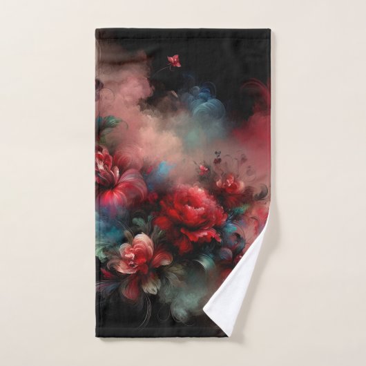 Rood en Blauw Bloemen Abstract op Zwarte Achtergro Bad Handdoek (Handdoek)