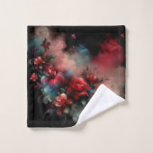 Rood en Blauw Bloemen Abstract op Zwarte Achtergro Bad Handdoek (Wasdoekje)