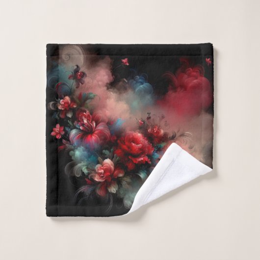Rood en Blauw Bloemen Abstract op Zwarte Achtergro Bad Handdoek (Wasdoekje)