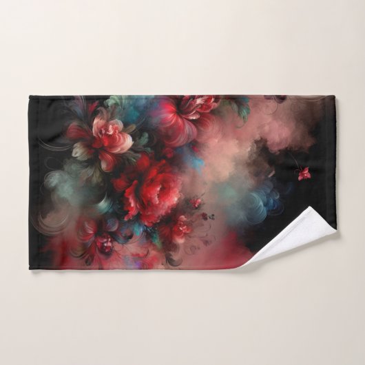 Rood en Blauw Bloemen Abstract op Zwarte Achtergro Bad Handdoek (Handdoek)