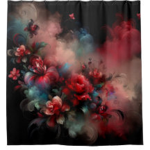Rood en Blauw Bloemen Abstract op Zwarte Achtergro