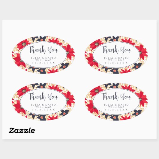 Rood en Blauw Bloemenpatroon Sticker (Vel)