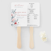 Rood en Blauw Bloemig Huwelijksceremonie Programma Handwaaier (Voorkant en achterkant)