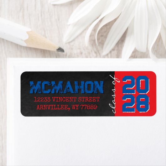 Rood en Blauw Chalkboard Afstuderen Retouradres Etiket