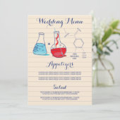 Rood en Blauw Chemie Bruiloftsmenu Menu (Staand voorkant)