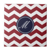 Rood en blauw Chevron met Monogram Tiles Tegeltje (Voorkant)