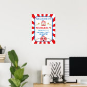 Rood en blauw Circus Carnival Birthday Welkomsttek Poster (Thuiskantoor)
