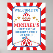 Rood en blauw Circus Carnival Birthday Welkomsttek Poster (Voorkant)