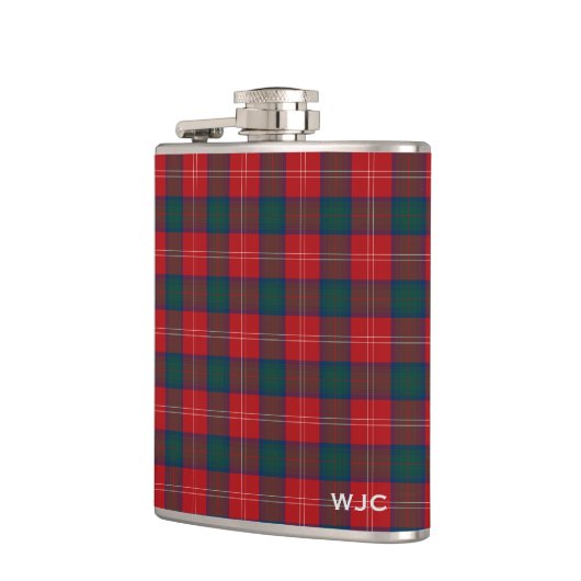 Rood en Blauw Clan Chisholm Tartan Monogram Heupfles (Links)