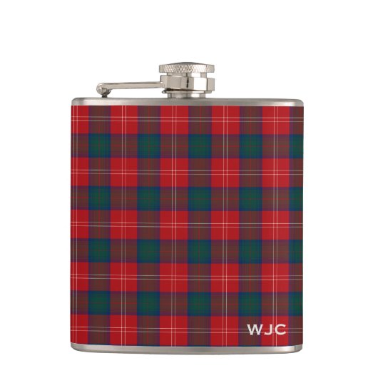 Rood en Blauw Clan Chisholm Tartan Monogram Heupfles (Voorkant)