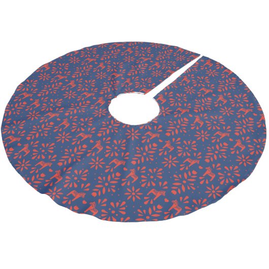 Rood en Blauw Dala Paard Scandinavische Patroon Kerstboom Rok (Gekanteld)