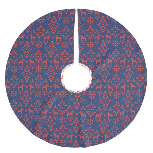 Rood en Blauw Dala Paard Scandinavische Patroon Kerstboom Rok (Voorkant)
