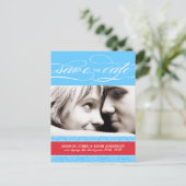 Rood en Blauw Damast Save the Date Aankondigingskaart (Staand voorkant)