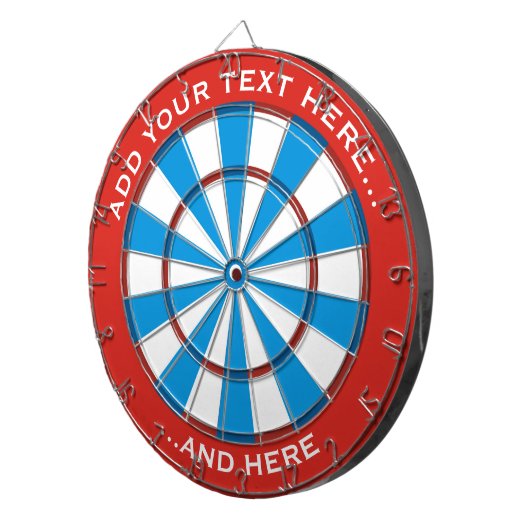 Rood en blauw dartboard met aangepaste tekst dartbord (Voorkant Rechts)