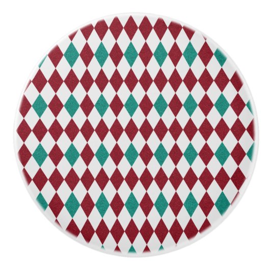 Rood- en blauw diamantglitter keramische knop (Voorkant)