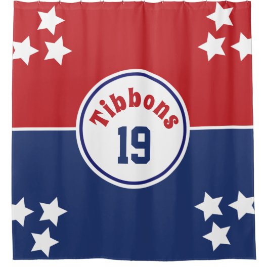 Rood- en blauw douchegordijn (Voorkant)