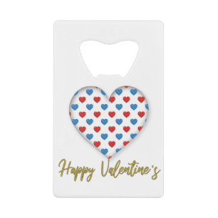 Rood- en blauw elegant hartvormig creditkaart flessenopener