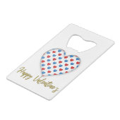 Rood- en blauw elegant hartvormig creditkaart flessenopener (Voorkant Gekanteld)