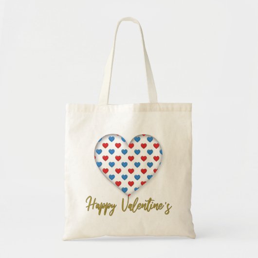 Rood- en blauw elegant hartvormig tote bag (Voorkant)