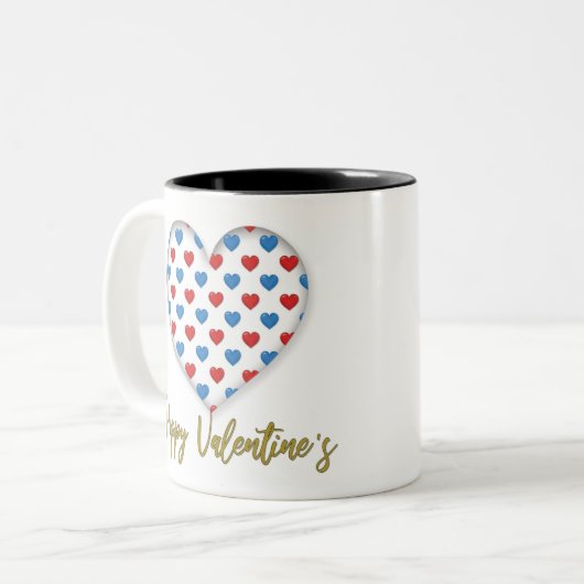 Rood- en blauw elegant hartvormig tweekleurige koffiemok (Voorkant links)