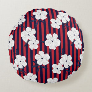 Rood en blauw Floral, botanisch naadloos patroon m Rond Kussen