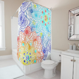 Rood en blauw Floral Douchegordijn