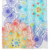 Rood en blauw Floral Douchegordijn (Voorkant)