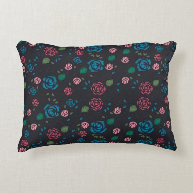  rood en blauw Floral Patroon Accent Kussen (Voorkant)