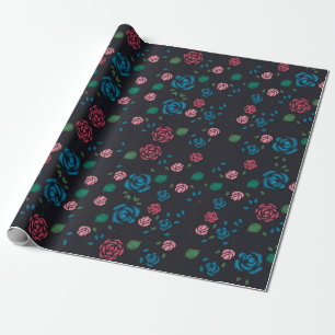 rood en blauw Floral Patroon Cadeaupapier