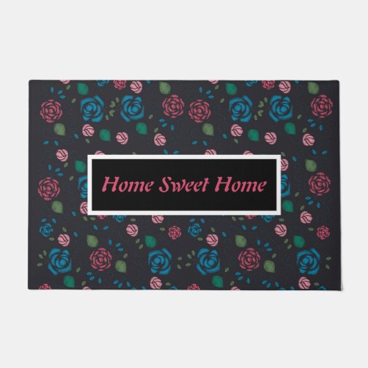 rood en blauw Floral Patroon Deurmat (Voorkant)