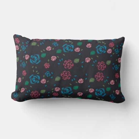  rood en blauw Floral Patroon Kussen (Voorkant)