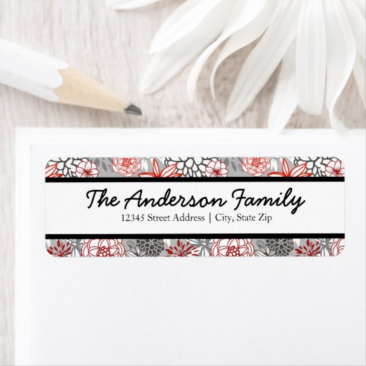 Rood en blauw Floral - Retouradreslabels Etiket (Insitu)
