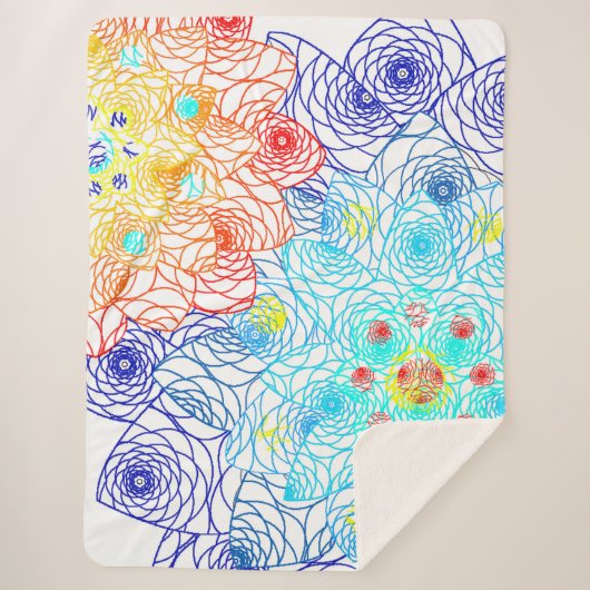 Rood en blauw Floral Sherpa Deken (Voorkant)