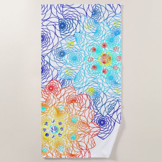 Rood en blauw Floral Strandlaken (Voorkant)