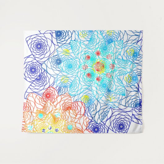 Rood en blauw Floral Wandkleed (Voorkant (horizontaal))