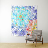 Rood en blauw Floral Wandkleed (In situ)